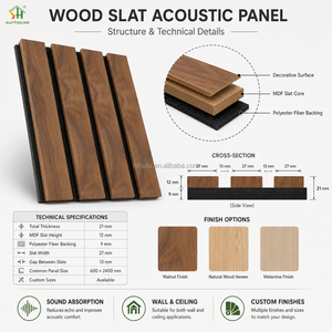 Panel <span class=keywords><strong>de</strong></span> <span class=keywords><strong>Pared</strong></span> Acústico con Listones <span class=keywords><strong>de</strong></span> MDF con Acabado <span class=keywords><strong>de</strong></span> <span class=keywords><strong>Madera</strong></span> y Revestimiento <span class=keywords><strong>de</strong></span> Fieltro Negro <span class=keywords><strong>para</strong></span> Decoración Moderna <span class=keywords><strong>de</strong></span> Oficinas, Hoteles y Restaurantes - Product Image 3