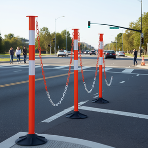 Postes Delimitadores de Tráfico con Tiras Reflectantes y Base Ponderada de 34 Pulgadas, Modelo Rojo, para Seguridad Vial y Control de Multitudes - Product Image 2
