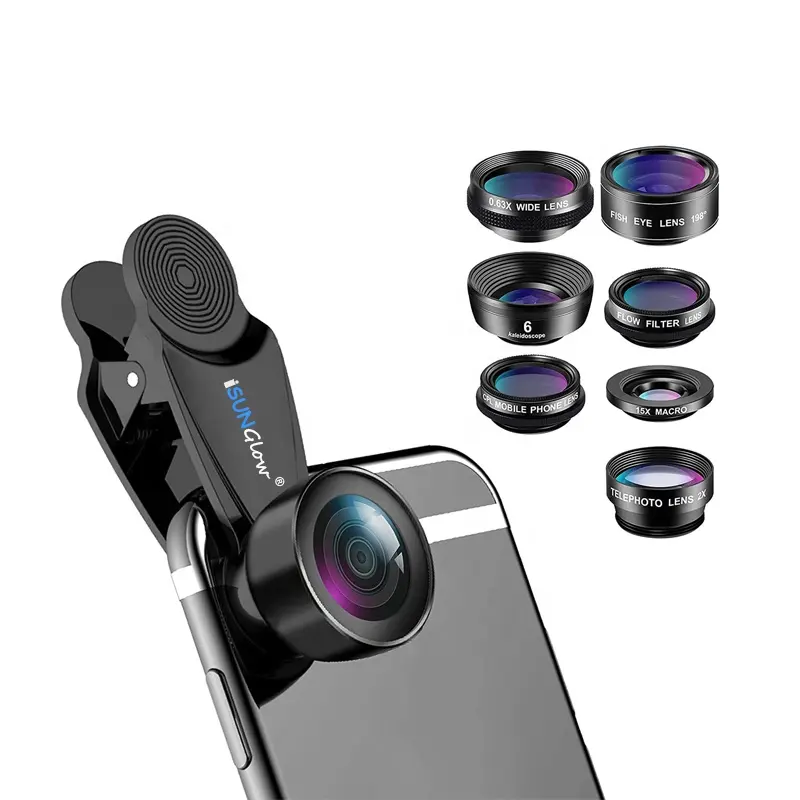 For iPhone Huawei Xiaomi Smartphone Video Vlog Photography Gadgets 7 in 1 Mobile Phone Camera Lens Kit Closeup Kaleidoscope Lens