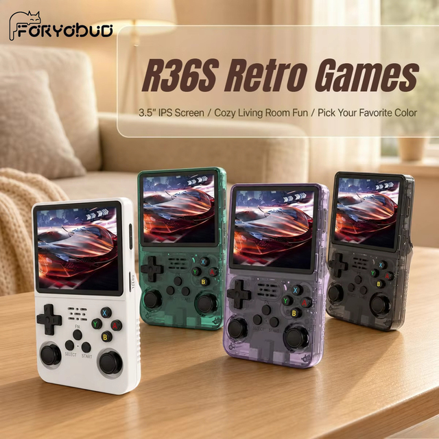 Retro Mini Handheld Game Console R36S 3.5-Inch IPS Screen 64G Built-in 20000 Games Portable Pocket Video Game Player Gift