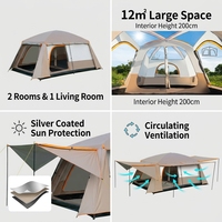 Tenda Ridge Dua Lapis Dua Kamar Tidur Satu Ruang Tamu Kapasitas Besar Kain Oxford Tahan Air 3000mm Portabel untuk Berkemah Empat Musim