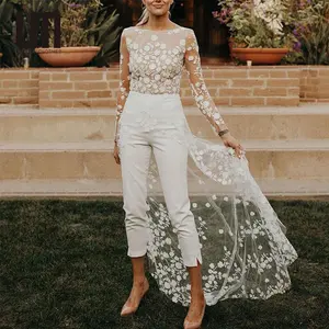 Liu Ming mode élégant Sexy femmes dentelle fête à manches longues <span class=keywords><strong>mariage</strong></span> longues barboteuses combishorts une pièce pantalon salopette - Product Image 1