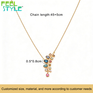 Collier pendentif feuille et branche en zircon coloré, chaîne fine en acier inoxydable 316 plaqué or PVD, collier glamour pour femme, cadeau - Product Image 5
