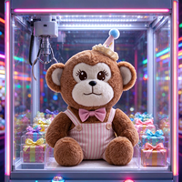 Peluche singe marron en gros, jouet animal en peluche avec tenue de fête, logo personnalisé pour boutique de cadeaux, machine à griffes de distributeur automatique