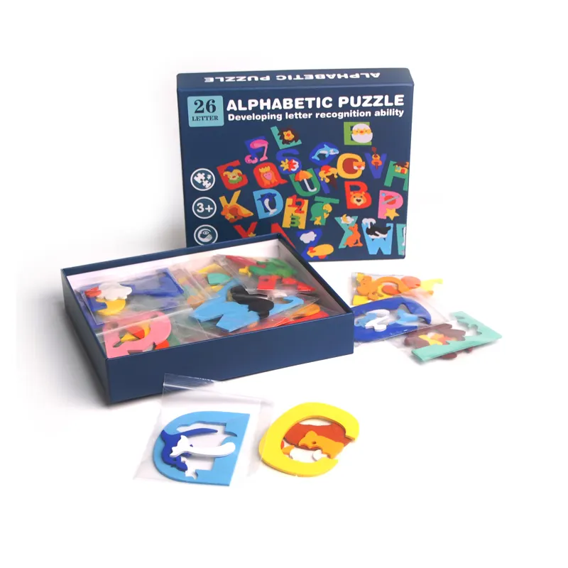 Montessori-rompecabezas 3D de madera con 26 letras para niños, juguete educativo de Aprendizaje Temprano