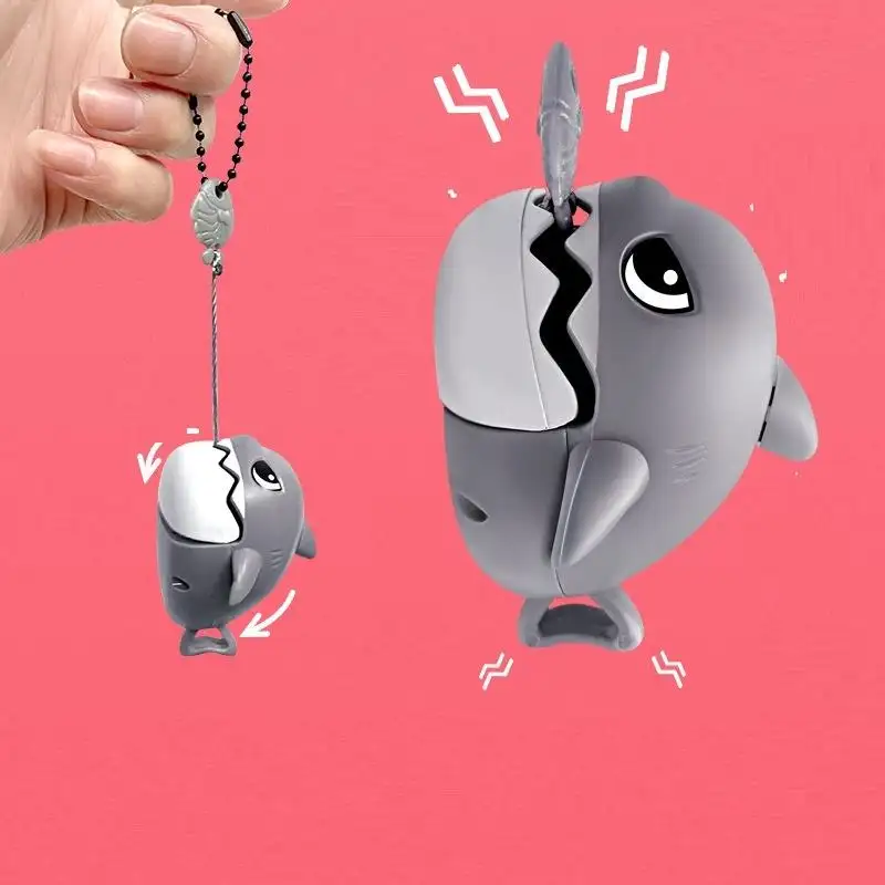 Unisex Small Shark Cartoon Pendant Cute Plastic Keychain Toy with Pull the Wire Bite Teeth Gift for Friends Car Accessories