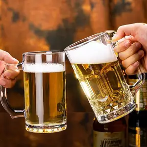 Aangepaste Logo Pub Cheer Beste Waarde Grote Capaciteit 1 Liter Glas Bier Mok Met Handvat