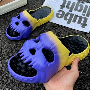 2024 Zomer Gepersonaliseerde Tie-Dye Schedel Dia 'S Voor Mannen Zacht Eva Kon Sandalen Platte Unisex Strandsandalen Casual Paar Flip Flop