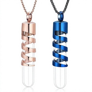 Clear Glass Tube <b>Memorial</b> Pendant Ashes Holder Necklace Stainless Steel Urn Charm Silver Plated Gift Keepsake With <b>Box</b> BLUE - Product Image 3