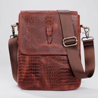 Sac bandoulière homme en cuir véritable, style vintage grain crocodile, décontracté et élégant, en cuir de vachette première couche, pour sports de plein air, avec intérieur polyester