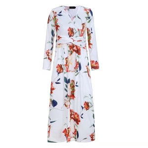 Fashion Design con motivo floreale stampato abito a manica lunga abito da sera donna abbigliamento donna Ropa - Product Image 3