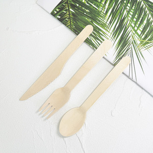 طقم أدوات مائدة خشبية للاستعمال مرة واحدة، سكين وملعقة وشوكة صديقة للبيئة وقابلة للتحلل الحيوي، مقاس 16 سم - Product Image 5