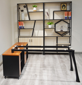 โต๊ะทำงานแบบ CEO กรอบโลหะแบบโมเดิร์นทำจากไม้รูปทรงเจ้านาย - Product Image 6