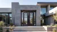 Porte double en fer forgé carrée concentrique de luxe LINCAI |   Porte d'entrée de villa moderne forgée à la main avec verre symétrique