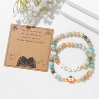 2 pulseras de plataforma de cerámica suave de 19 cm con cuentas de piedra natural, a la moda, para el Día del Maestro, para mujer, con tarjetas