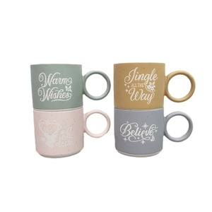 Stackable Macaron Ceramic Coffee <b>Cups</b> Solid Color With Handle <b>Set</b> For Presents - Product Image 4