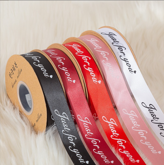 2.5cm Wide English Letter Printed Satin Ribbon - Wholesale Floral Gift Wrapping Ribbon for Bouquets, Cakes & Crafts