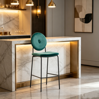 Tabouret de bar de luxe de haute qualité avec pieds en métal, chaise de bar moderne Sillas De Bar, chaise de bar rembourrée verte avec dossier rond
