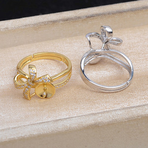 925 Silver Base DIY Accessory for Pearl Jewelry 10-12 <b>Bow</b> Ring Empty <b>Holder</b> Semi-Finished JG5891 Ring - Product Image 2