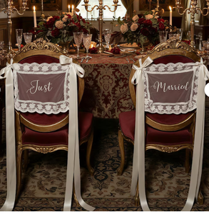 LANJO Wedding Chair Back Lace Decor with Satin Ribbon Just Married <b>Sign</b> & Custom Name Seat Card for Bridal Shower <b>Reception</b> - Product Image 3