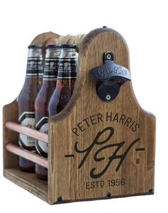 JUNJI Soporte portátil para cerveza Soporte para botella de vino Caja de regalo de madera con abrebotellas <span class=keywords><strong>Caddy</strong></span> de botella de madera - Product Image 1