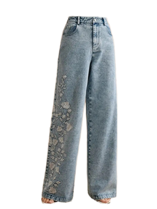 Overoles de Mezclilla Personalizados, Elegantes, con Diseño Floral Bordado, Cristales de Imitación, Ecológicos, Holgados y Transpirables - Product Image 3