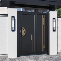 Porte d'entrée double battante de luxe sur mesure avec poignée en or sculpté et clavier à empreintes digitales pour villa chinoise moderne