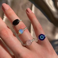 Healing Crystal Stone Handmade Gold Plated Jade Wire Beaded Rings Adjustable Open Finger Jewelry