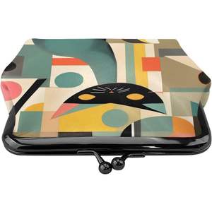 Custom Qhwlr Mid-Century Modern Art Cat Print Women's Kiss Lock Leather <b>Coin</b> <b>Wallet</b> Portable for Office Travel - Product Image 2