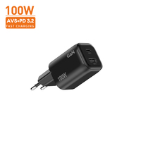 Pengisi Daya Dinding Vina Colokan EU 2 Port 1C1A 100W GaN Pengisian Cepat Bersertifikasi AVS KC Pengisi Daya Cepat Multi Perangkat untuk iPhone