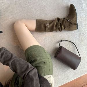 Botas Vaqueras Occidentales para Mujer, Estilo Coreano, Punta Redonda, Hebilla, Altura de 6 cm, Botas de Media Pantorrilla que Estilizan la Figura - Product Image 5