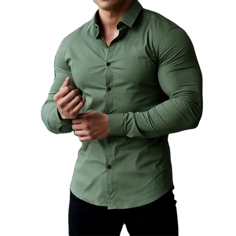 Muscle Workout Brothers Men's Business Shirt Non-ironing Professional Work Summer Ti-wrinkle Shirt Men's Long Sleeve Shirt