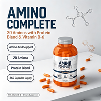Bioby OEM Private Label Amino Complete 360 Capsules avec 20 Aminos, Mélange de Protéines et Vitamine B-6 pour l'Énergie et la Récupération
