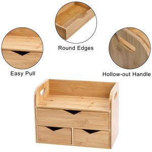 3 Tier Bamboo Desktop Organizer with 3 <strong>Drawers</strong> <strong>Mini</strong> Tabletop Craft Box Cosmetic Storage <strong>Drawer</strong> with Handle Tabletop Storage Box - Product Image 4