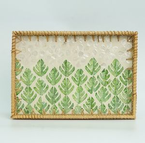 Venta caliente nuevo diseño rectángulo ratán madre de perla bandeja con incrustaciones bandejas para servir comida de Vietnam - Product Image 1