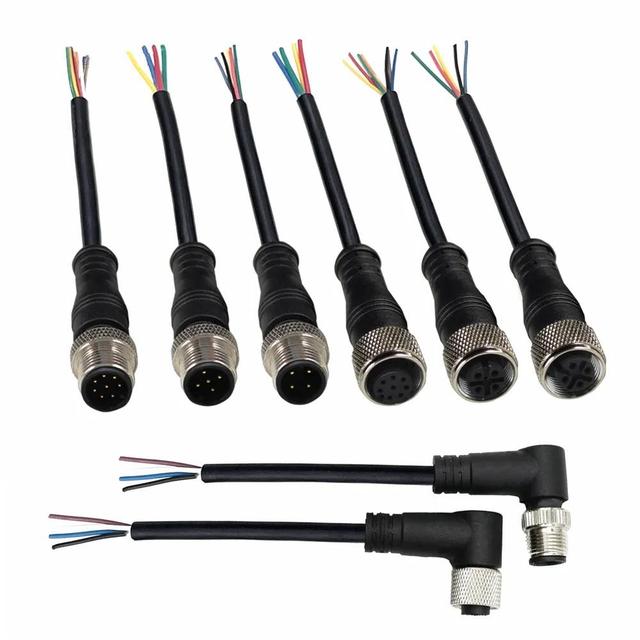 Assembly 4 Wire Cable for M12  Connector M12 Cable 3 4 5 6 8 12 17 Pin a Code Male Female Right Angle Waterproof Sensor Cable