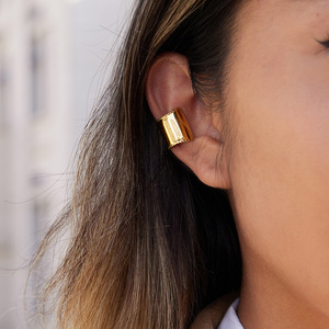 <b>Clip</b>-On Earrings 18K Gold Stainless Steel Wide Geometric Women's Jewelry - Product Image 3