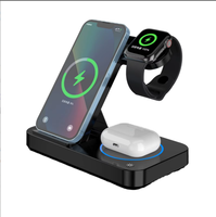 Chargeur sans fil magnétique 3-en-1 15W et adaptateur d'alimentation avec protection OTP, support pliable et support de téléphone