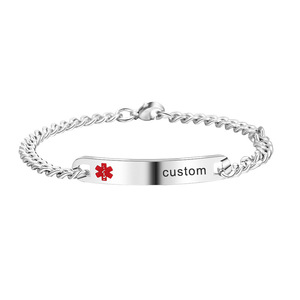 Pulsera de alerta médica personalizada al por mayor, brazalete de identificación de acero inoxidable en plata con símbolo de Cruz Roja, pulsera de moda. - Product Image 4