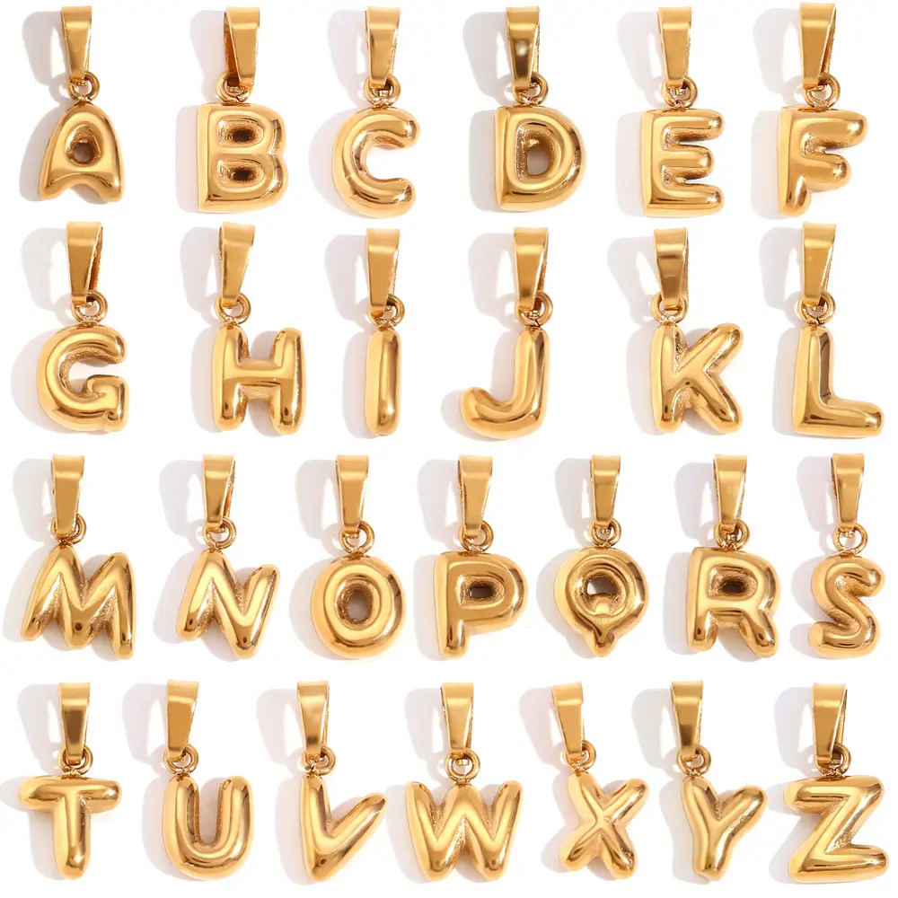 Hot Selling Trendy 18 Karat PVD vergoldet Edelstahl Puff Bubble Cute Letters Initial Alphabet Charm Anhänger für Schmuck DIY