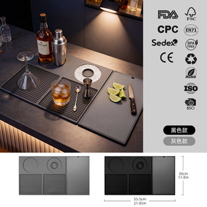 Silicone Tri-Fold Bar <b>Mat</b> Gray Black Foldable <b>Waterproof</b> Rectangle Camping Kitchen Outdoor Drain <b>Mat</b> - Product Image 2