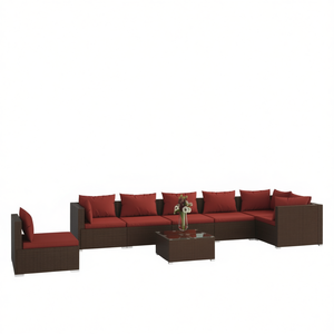 Ensemble de salon de jardin en rotin brun 6 places, résistant aux intempéries, mobilier d'extérieur au design contemporain - Product Image 1