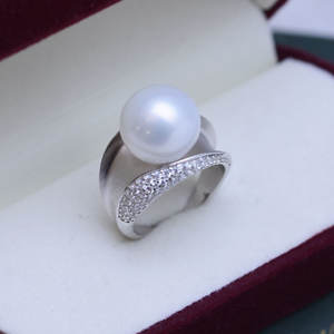 Bague en argent S925 faite à la main, perle d'eau douce mate ronde de 11-12 mm, blanche, forte brillance, défauts exquis, bague à la mode en perle d'eau douce - Product Image 5