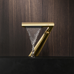 Vòi lavabo thác nước, vòi chậu rửa mặt, vòi đơn, lắp đặt trên mặt bàn, mạ vàng xước, đồng thau, hiện đại, dùng cho phòng tắm - Product Image 2