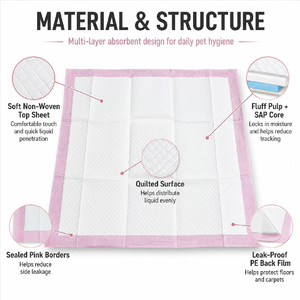 Tappetini Assorbenti Morbidi Rosa per Cani e Gatti, Usa e Getta, Anti-Perdita, per Addestramento Cuccioli, Confortevoli, in Tessuto Non Tessuto, OEM, All'Ingrosso - Product Image 3