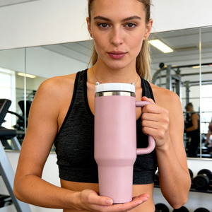 Gobelet isotherme en acier inoxydable de 40 oz <span class=keywords><strong>pour</strong></span> boissons chaudes et froides, <span class=keywords><strong>tasse</strong></span> de voiture avec poignée et paille, maintien au chaud 6-12h - Product Image 3