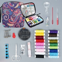 Kit de couture transfrontalier en tissu imprimé coloré avec fil, mini pochette de couture zippée colorée, fournitures de couture à la main, style européen