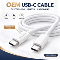Câble de charge USB C vers USB C OEM 60W 3A, TPE souple, logo personnalisé, longueur et emballage sur mesure, fabricant en gros
