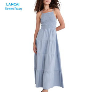 Vestido deslizante para mujer, cuello cuadrado, sin mangas, pecho elástico, estilos sueltos, colores azul claro, ropa elegante suave para niña, personalizada - Product Image 1