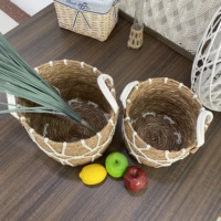 Paniers à linge faits à la main, organisateur de rangement panier de jardinière en paille tissée panier de rangement en osier avec poignées